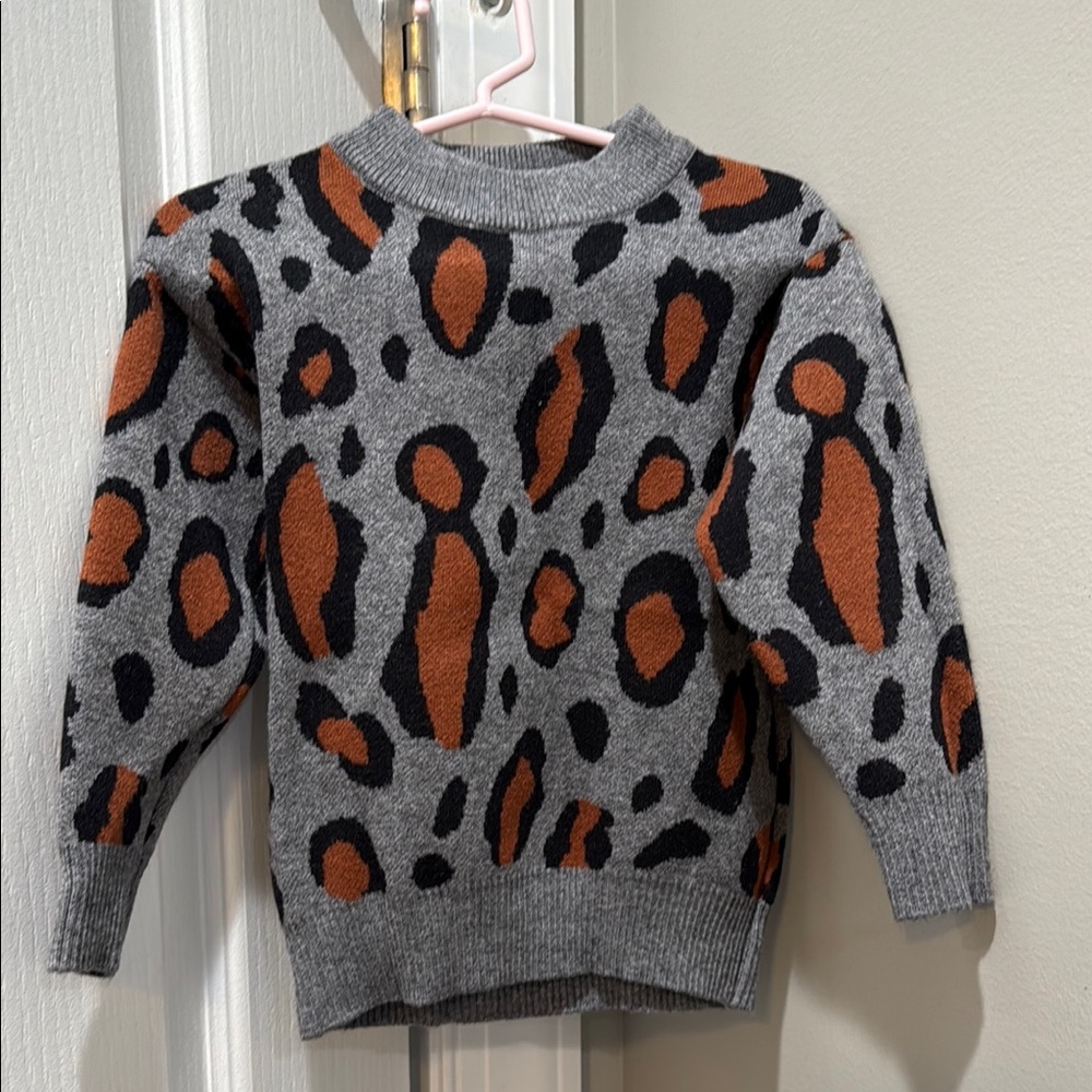 Leopard Print Kids Sweater - Gray and Brown